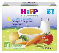 HiPP My Good Night Dinner 6-Vegetable Soup Semolina from 8 Months Organic 2 Cartons