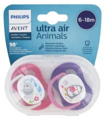 Avent Ultra Air Animals 2 Orthodontic Silicone Soothers 6-18 Months