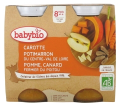 Babybio Zanahoria Calabaza Manzana Pato 8 Meses y + Ecológico 2 Botes de 200 g
