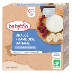 Babybio Brassé Framboise Banane 6 Mois et + Bio 4 Gourdes de 85 g