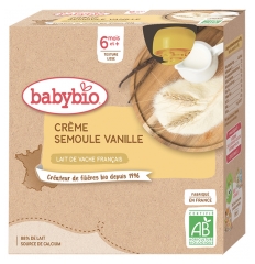 Babybio Cream Semolina Vanilla 6 Months and + Organic 4 x 85 g Bottles
