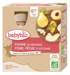 Babybio Pomme Poire Pêche 6 Mois et + Bio 4 Gourdes de 90 g