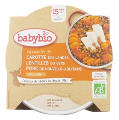 Babybio Cassolette de Carotte Lentilles Porc 15 Mois et + Bio 260 g