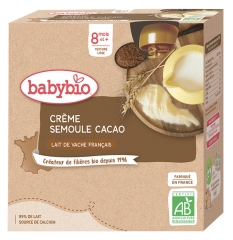 Babybio Crema di Semola di Cacao Biologica 8 Mesi e Oltre 4 Bottiglie da 85 g