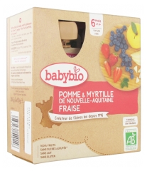 Babybio Pomme Myrtille Fraise 6 Mois et + Bio 4 Gourdes de 90 g