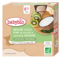 Babybio Brassé Végétal Coco Kiwi Banane 6 Mois et + Bio 4 Gourdes de 85 g