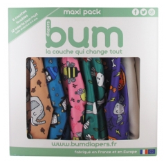 Bum Diapers Maxi Pack 6 Washable Animal Diapers + 12 Inserts From 0 to 3 Years old