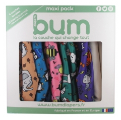 Bum diapers Maxi Pack 6 Couches Lavables Animaux + 12 Inserts de 0 à 3 ans