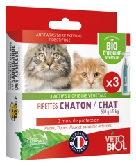 Vétobiol Pipettes Kitten Cat 500g to 5kg Organic 3 Pipettes
