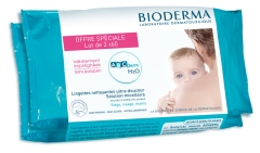 Bioderma ABCDerm H2O Lingettes Nettoyantes Ultra-Douceur Lot de 2 x 60 Lingettes