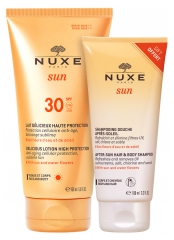 Nuxe Sun Lait Délicieux Haute Protection Visage et Corps SPF30 150 ml + Shampoing Douche Après-Soleil Corps et Cheveux 100 ml Offert