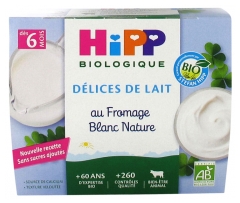 HiPP Délices de Lait au Fromage Blanc Nature Sucré dès 6 Mois Bio 4 Pots