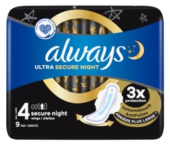 Always Ultra Secure Night 9 Serviettes Taille 4