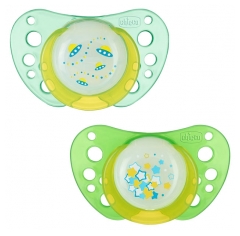 Chicco Physio Air Night 2 Sucettes Physio Orthodontiques Silicone 0-6 Mois