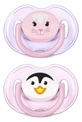 Avent 2 Orthodontic Silicone Classic Animals Soothers 0-6 Months