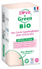 Love &amp; Green Maxi Carrés Hypoallergéniques 100% Coton Bio 70 Cotons