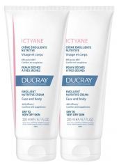 Ducray Ictyane Hranilna emolientna krema za obraz in telo, paket 2 x 200 ml