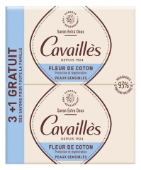 Rogé Cavaillès Savon Extra Doux Fleur de Coton Lot de 3 x 250 g + 1 Gratuit