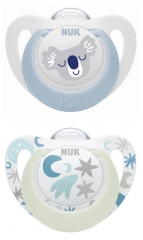NUK Starlight Day &amp; Night 2 Sucettes Silicone 0-6 Mois