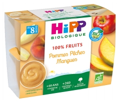 HiPP 100% Frutta Mele Pesche Manghi da 8 Mesi Biologico 4 Vasetti