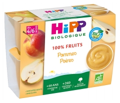 HiPP 100% Fruits Pommes Poires dès 4/6 Mois Bio 4 Pots