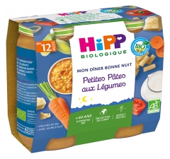 HiPP Mon Dîner Bonne Nuit Petites Pâtes aux Légumes dès 12 Mois Bio 2 Pots