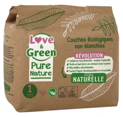 Love &amp; Green Couches Écologiques Pure Nature 32 Couches Taille 1 Naissance (2 à 5 Kg)