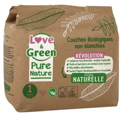 Love & Green Organic Diapers Pure Nature 32 Diapers Size 1 Birth (2 to 5Kg)