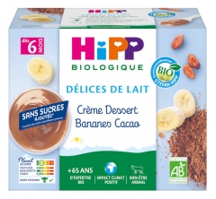 HiPP Délices de Lait Crème Dessert Bananes Cacao dès 6 Mois Bio 4 Pots
