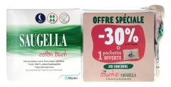 Saugella Cotton Touch Nuit Lot de 2 x 12 Serviettes Extra-Fines avec Ailettes + 1 Pochette Offerte