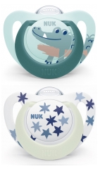 NUK Starlight Day &amp; Night 2 Sucettes Silicone 6-18 Mois