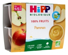 HiPP 100% Fruits Pommes dès 4/6 Mois Bio 4 Pots