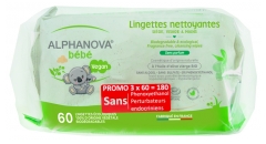 Alphanova Baby Ökologische Reinigungstücher 100% Pflanzlichen Ursprungs Biologisch Abbaubar Packung mit 3 x 60 Tüchern