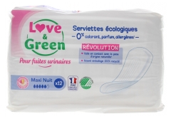 Love &amp; Green pour Fuites Urinaires Serviettes Écologiques Maxi Nuit 12 Serviettes