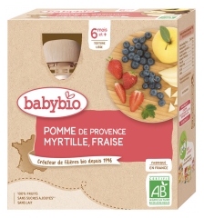 Babybio Apple Blueberry Strawberry 6 Months and + Organic 4 Gourds of 90g