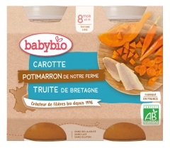 Babybio Karotten-Kürbis-Forelle 8 Monate und + Bio 2 x 200 g Gläser