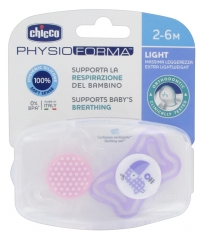 Chicco Physio Forma Light 2 Silicone Soothers 2-6 Months - Model: Pink Dotted Line and Purple Parrot