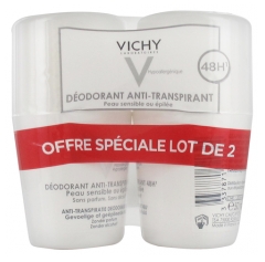 Vichy Déodorant Anti-Transpirant 48H Peaux Sensibles ou Epilées Roll-On Lot de 2 x 50 ml