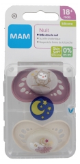 MAM Nuit 2 Sucettes Anatomiques Phosphorescentes Silicone 18 Mois +