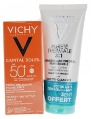 Vichy Capital Soleil Crème Onctueuse Protectrice SPF50+ 50 ml + Pureté Thermale Démaquillant Intégral 3en1 Peau Sensible 100 ml