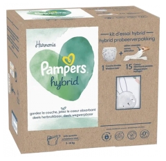 Pampers Harmonie Hybrid Kit 1 Couche Lavable (3-16 kg) + 15 Coeurs Absorbants Jetables
