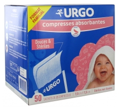 Urgo Compresses Absorbantes Douces &amp; Stériles Non Tissées 7,5 cm x 7,5 cm 50 Sachets de 2 Compresses