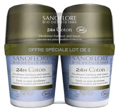 Sanoflore 24H Cotton Anti-Fragrance Organic Roll-On Deodorant Confezione da 2 x 50 ml