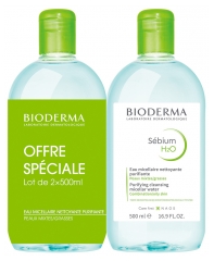 Bioderma Sébium H2O Klärendes Mizellenreinigungswasser Pack von 2 x 500 ml