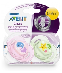 Avent Classic Animaux 2 Sucettes Orthodontiques Silicone 0-6 Mois