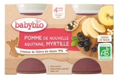 Babybio Obuoliai Mėlynės 4 Mėnesiai ir + Ekologi&scaron;kas 2 Indeliai po 130 g