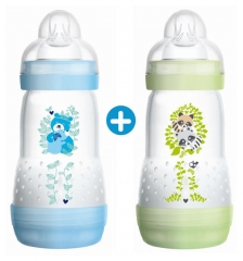 MAM Easy Start 2 Biberones Anticólico 320 ml 4 Meses + Flujo 3 - Color:  Verde y