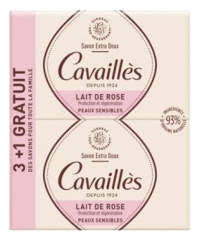 Rogé Cavaillès Savon Extra Doux Lait de Rose Lot de 3 x 250 g + 1 Gratuit