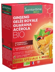 Santarome Bio Ginseng Gelée Royale Guarana Acérola Bio 30 Ampoules