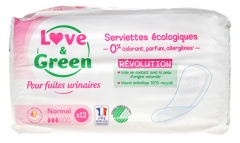 Love &amp; Green pour Fuites Urinaires Serviettes Écologiques Normal 12 Serviettes